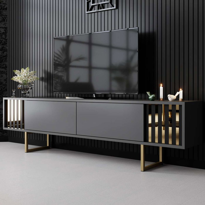 Hanah Home Mueble para TV Gold Line Antracita y Dorado Hanah Home Mueble para TV Gold Line Antracita y Dorado